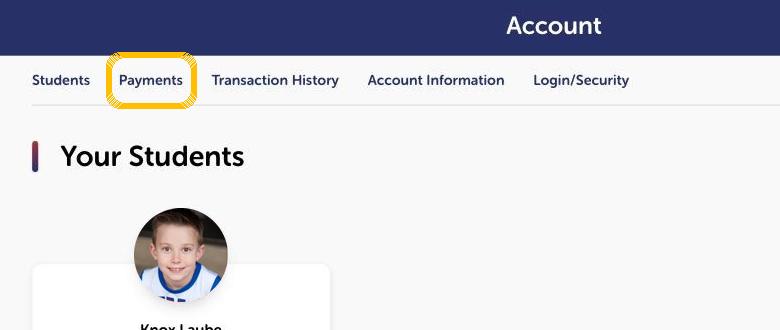 The account page with the Payments tab highlighted.